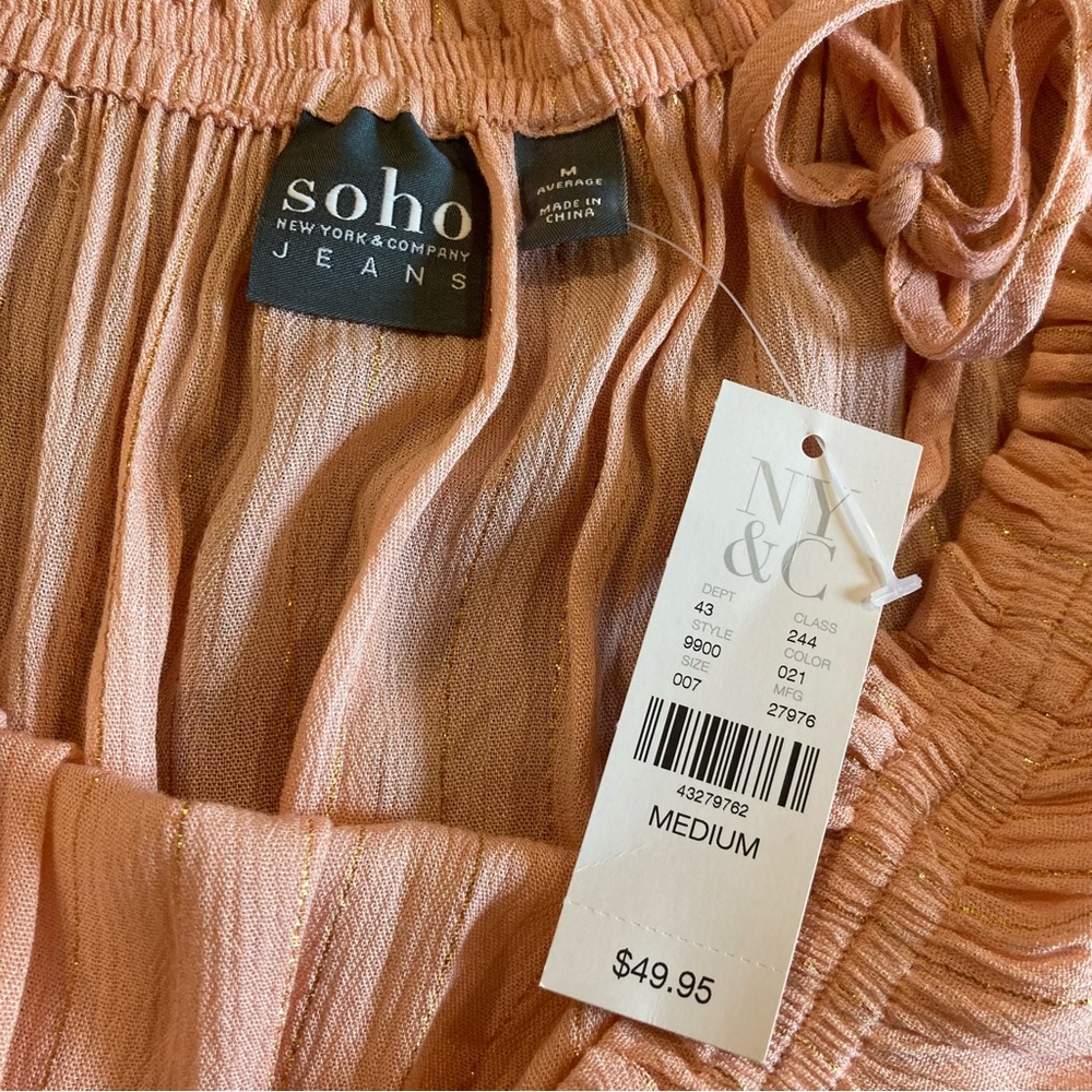 NWT New York & Company SOHO Size M Peach & Gold Stripe Cold Shoulder Top - Picture 7 of 11